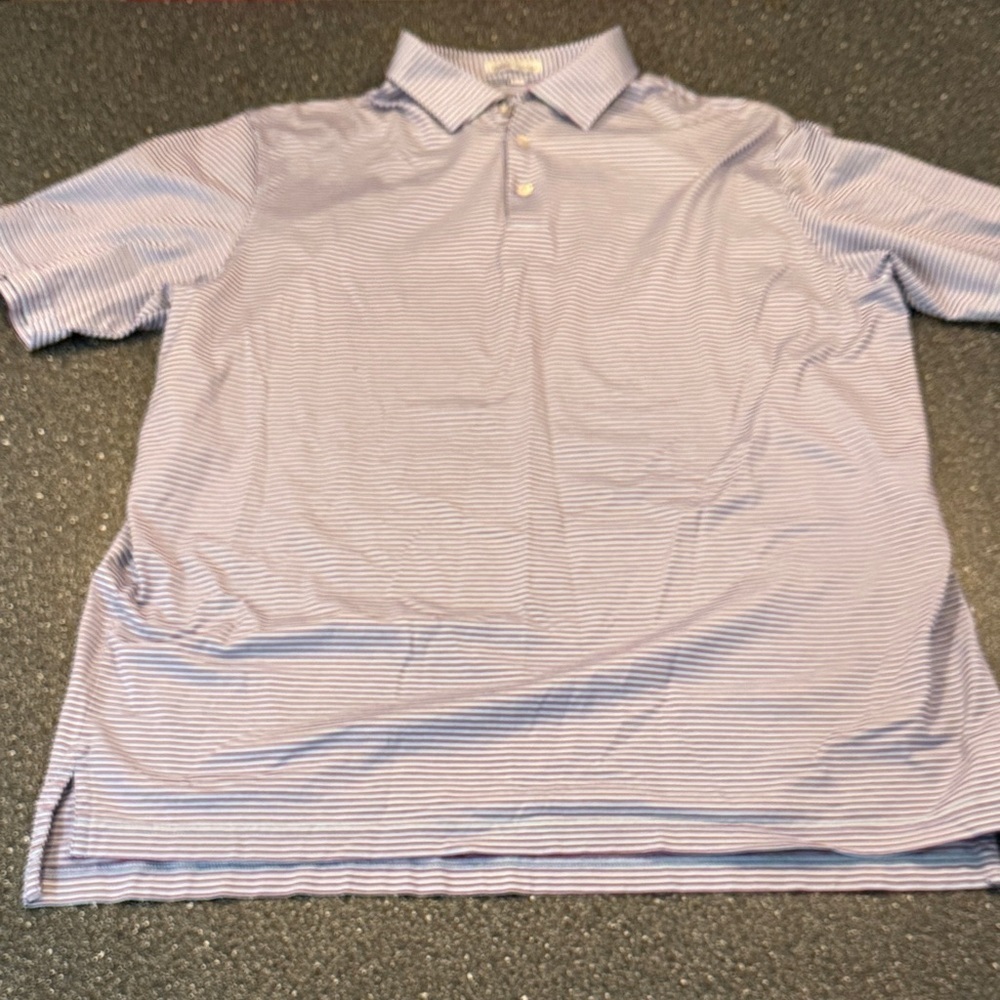 Peter Millar Light Blue Striped Polo Shirt - 100% cotton - size XL